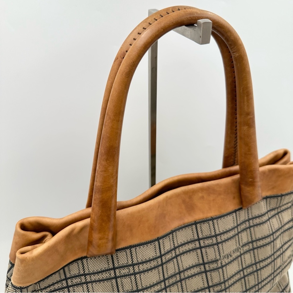 MaxMara Canvas/Leather Monogram Plaid Tote Handbag - Picture 2 of 12